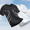 Camiseta de Manga Corta para Hombre en Verano, Ropa Deportiva Transpirable para Correr y Fitness de Seda de Hielo de Secado Rápido, Top Deportivo Fino para Hombre con Cuello Redondo