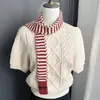 Cachecol de Inverno Quente de Comprimento Médio para Mulheres, Listrado Color-Blocking, Estreito e Fofo, Aquecedor de Pescoço Artístico Estilo Coreano