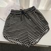 Pantalones Cortos Deportivos Casuales de Raya Negra y Blanca para Mujer Ropa de Exterior de Verano Holgados de Cintura Alta Cintura Floja Cintura Floja Hogar Pierna Ancha Forma A Pantalones Cortos