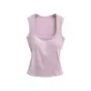 26007-26 Chaleco de Verano Estilo Coreano Ajustado Chica Atrevida Deseo Puro Cuello en U Color Macarrón Sin Mangas con Almohadillas en el Pecho