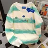 Camiseta de Manga Longa Estilosa Versátil Divertida Vibe Americana Preguiçosa Feminina Outono Algodão Puro Tie-Dye Cor Contrastante Tops Estudantis