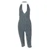 Ropa deportiva casual de estilo europeo y americano, mono largo negro y blanco de cuello halter en V, ajustado, elástico, simple, nuevo