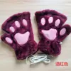 Luvas de Garra de Gato Pelúcia Meio Dedo Patas de Urso Luvas Sem Dedos Fofas Femininas Veludo Grosso Luvas de Gola Cartoon Luvas Quentes