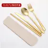 Set de Cubiertos Portátil Acero Inoxidable Tenedor Cuchara Palillos Juego de Tres Piezas Uso Estudiante Hogar Acero Inoxidable 304 Cuchillo para Bistec Tenedor Cuchara