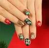 Uñas Portátiles de Navidad Copo de Nieve Amor Brillo Manicura Uñas Postizas Cortas Almendra Mariposa Uñas Largas Europeas y Americanas Venta al por Mayor