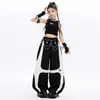 Conjunto de Chaleco y Pantalones Anchos de Bloques de Color Blanco y Negro Estilo Coreano para Niñas de Jazz Dance, Atuendo de Verano para Performance Callejera de Chicas de Jazz