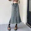 Saia midi retrô de cauda de peixe Saia jeans feminina primavera outono inverno 2024 nova borda de cabelo saia longa linha A quadril