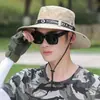 Sombrero de pescador de malla transpirable para exteriores de verano, unisex, de ala ancha, adecuado para senderismo y montañismo, con diseño bordado, protección solar y protección UV