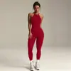 2026 Nuevo Mono de Yoga de Punto Acanalado Sin Costuras Color Sólido Elástico de una Pieza Mono Deportivo para Mujer
