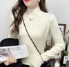 Nueva camisa básica de punto de cuello medio alto para otoño e invierno, suéter casual coreano elegante de ajuste ceñido y manga larga, estilo simple