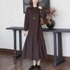 Vestido Largo de Manga Larga para Mujer, Estilo Coreano y Japonés, Tallas Grandes, Nuevo para Otoño e Invierno 2025, Diseño Holgado con Sentido de la Moda, Vestido Sudadera de Cola de Pez Patchwork