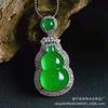 Colgante de calabaza bañada en plata 925 con calcedonia viva y incrustaciones de ágata verde de lujo Fu Lu, colgante de hielo blanco con ágata rosa