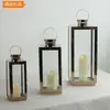 Suporte de Vela Simples de Aço Inoxidável, Lampião à Prova de Vento Dourado de Luxo Leve, Cobertura de Lanterna para Exterior, Decoração de Quarto Modelo, Vela, Vidro Prateado