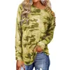 Amazon Outono e Inverno Novo 2021 Moda Europeia e Americana Street Photographic Camuflagem Alça de Ombro Gola Cruzada Manga Longa Camiseta para Mulheres