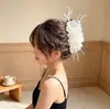 Popular pinza para el pelo de tela esponjosa con encaje de estrellas y lazo de gasa de burbujas, pinza de garra extragrande para recogidos en la parte posterior de la cabeza