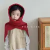 Gorro y bufanda cálidos de otoño e invierno todo en uno para niños y niñas, color liso, combinable, gorro tipo chal, gorro de lana tejido, invierno