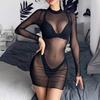Fabricante Atacadista de Maiô Bikini de Malha Sexy Transparente de Manga Longa para Festa de Verão na Praia para Meninas Europeias e Americanas