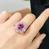 Anel de Ametista Natural Pedra Principal 7x 9mm Corpo Inteiro Rede Cor Fogo 925 Prata Seiko Cravação Fábrica Outlet