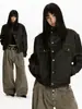 Chaqueta de mezclilla negra de estilo americano de moda, marca de mezclilla cruda, cuello mao, para mujer, primavera y otoño, tacto de alta gama, tapeta diagonal, chaqueta corta rígida