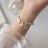 Pulsera de ópalo con placa de palabra geométrica de diseño de nicho de estilo nacional de plata S925, pulsera de cristal con cuerda elástica DIY C0764