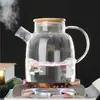 Chaleira de Chá de Vidro Borossilicato Alto Resistente ao Calor Transparente Chaleira de Chá de Flores Grande Capacidade Infusor de Chá Tampa de Bambu Jarra de Vidro para Água Fria