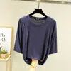 Camiseta de modal para mujer diseño de primavera y otoño manga corta color liso ajustada para usar debajo cuello redondo manga corta top fino