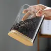 Frasco de vidrio rectangular con tapa de bambú, sellado, de borosilicato de alta calidad, transparente, apto para uso alimentario, para café en grano.