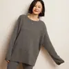 Caxemira 2025 Outono e Inverno Novo Pulôver Feminino Curto Solto Gola Redonda Cor Pura Top Interno Tricot Tricot