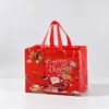 Novas Sacolas de Presente de Natal com Estampa Dourada de Comércio Exterior em Estoque, Sacolas Tote de Tecido Não Tecido com Estampa Colorida de Personagens do Papai Noel