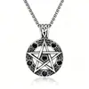 Collar de Acero Inoxidable con Colgante de Estrella de Cinco Puntas Incrustada de Diamantes Europeos y Americanos Collar Redondo con Colgante de Estrella de Cinco Puntas Patrón Celta Joyería Punk