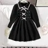 Comercio Exterior Transfronterizo Ropa Infantil para Niñas Otoño Nuevo Vestido Negro de Manga Larga Color Sólido Vestido de Princesa Coreana Venta al por Mayor