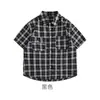 Camisa Xadrez de Manga Curta de Alta Qualidade Estilo Japonês Relaxada para Homens e Mulheres, Tendência de Verão Marca Solta Casual Versátil Meia Manga
