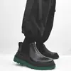 Botines Negros Chelsea Cortos Estilo Celebridad de Internet Mona para Hombre, Botas Martin Británicas de Cuero Genuino sin Cordones de Caña Media con Suela Gruesa