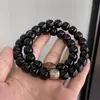 Pulsera Doble Círculo de Jade Negro Bodhi Material Suave Viejo Zodiac Nacimiento Masculino Cuentas de Bodhi Buda Pulsera Wenwan Venta al por Mayor