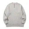 Suéter Henley listrado retrô estilo japonês Rumeng para homens, outono, malha casual de caimento solto e ombros caídos