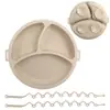 Alimento Complementario Infantil Transfronterizo Vajilla de Silicona Cordón Plato para Cenar Babero Bebé Tazón Complementario Ventosa Tenedor Cuchara Bebé Aprende a Comer
