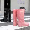 2026 Botas de Lluvia para Adultos de Color Sólido, Caña Alta, Antideslizantes, Impermeables, Zapatos de Agua de PVC para Trabajo en Cocina para Mujer