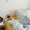 Juego de Cuatro Piezas de Algodón Puro Waffle Jacquard Estilo Coreano, Funda Nórdica de Rayas Simples, Sábana Ajustable, Sábana Plana, Ropa de Cama para Dormitorio