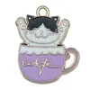 Taza de Té con Forma de Corazón Colgante de Gato DIY Accesorios de Joyería de Aleación Pendientes Collar Llavero Colgantes Accesorios