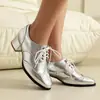 Sapatos femininos de bico fino e salto quadrado com sola de borracha, cor sólida, tamanho grande, de cadarço, salto médio, para todas as estações, tamanho 35-43