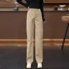 Pantalones Casuales Rectos de Cintura Alta Color Caqui para Mujer 2026 Otoño Adelgazantes Línea Dividida Holgados Pierna Ancha Largos