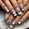 Parche de Arte para Uñas Cuadrado Europeo de Longitud Media Navideño Europeo Patrón de Papá Noel Marrón Copo de Nieve Árbol de Navidad