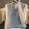 Elegante Chaleco de Punto con Cuello en V y Trenzas 26 Primavera Chaleco de Punto para Superponer Moda Color Sólido Estilo Coreano Cárdigan para Mujer