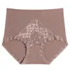 Panty de seda de hielo sin costuras para mujer de talla grande con ribete de encaje, entrepierna de algodón puro de verano, cintura alta, control de abdomen, realce de glúteos, bragas para mujer