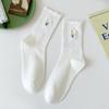 Meias para Mulheres Novas Meias de Renda Antifúngicas Meia-Calça Outono e Inverno Meias Finas de Algodão Felpudo Meias Bordadas com Flores Pequenas