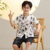 Pijamas de verano para niños, estilo nacional, marea nacional, seda de hielo, ropa de verano fina con aire acondicionado, ropa de hogar para niños de talla pequeña y mediana