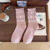 Meias femininas de algodão estilo barroco Fairisland Love para as quatro estações, sem osso, estilo coreano retrô, com gravata borboleta