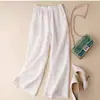 Pantalones de Pierna Ancha de Algodón Lavado para Mujer, Nuevo Estilo de Verano, Delgados, Tallas Grandes, Corte Holgado, Pantalones Casuales Cortos, Pantalones de Pierna Recta de Cintura Alta