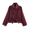 Ropa de Mujer Transfronteriza AliExpress 2026 Moda Europea y Americana Holgada con Cinturón Efecto Textura Gamuza Chaqueta Abrigo Mujer B4