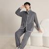 Ropa de Casa Cálida de Franela para Hombres y Mujeres de Otoño e Invierno, Cuello Alto o Cuello Solapa, Sencillo Juego de Pijama Engrosado para Parejas